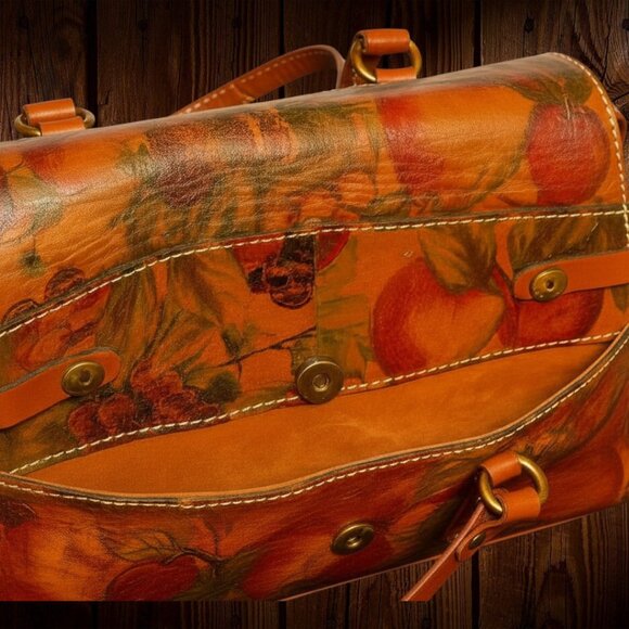 Patricia Nash Rare Fruit & Floral Leather Satchel – Hand-Painted Italian Leather - Picture 7 of 10